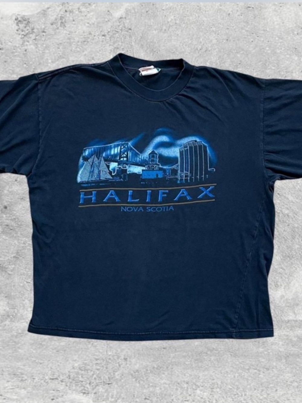 Vtg 90s Halifax Skyline Tee 25x27 Thrashed Quality Goods Made in Canada XL
